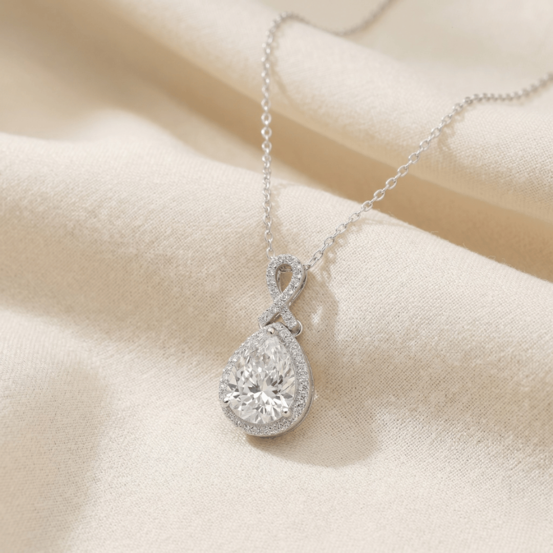 The Serena Pear Halo Pendant Main image