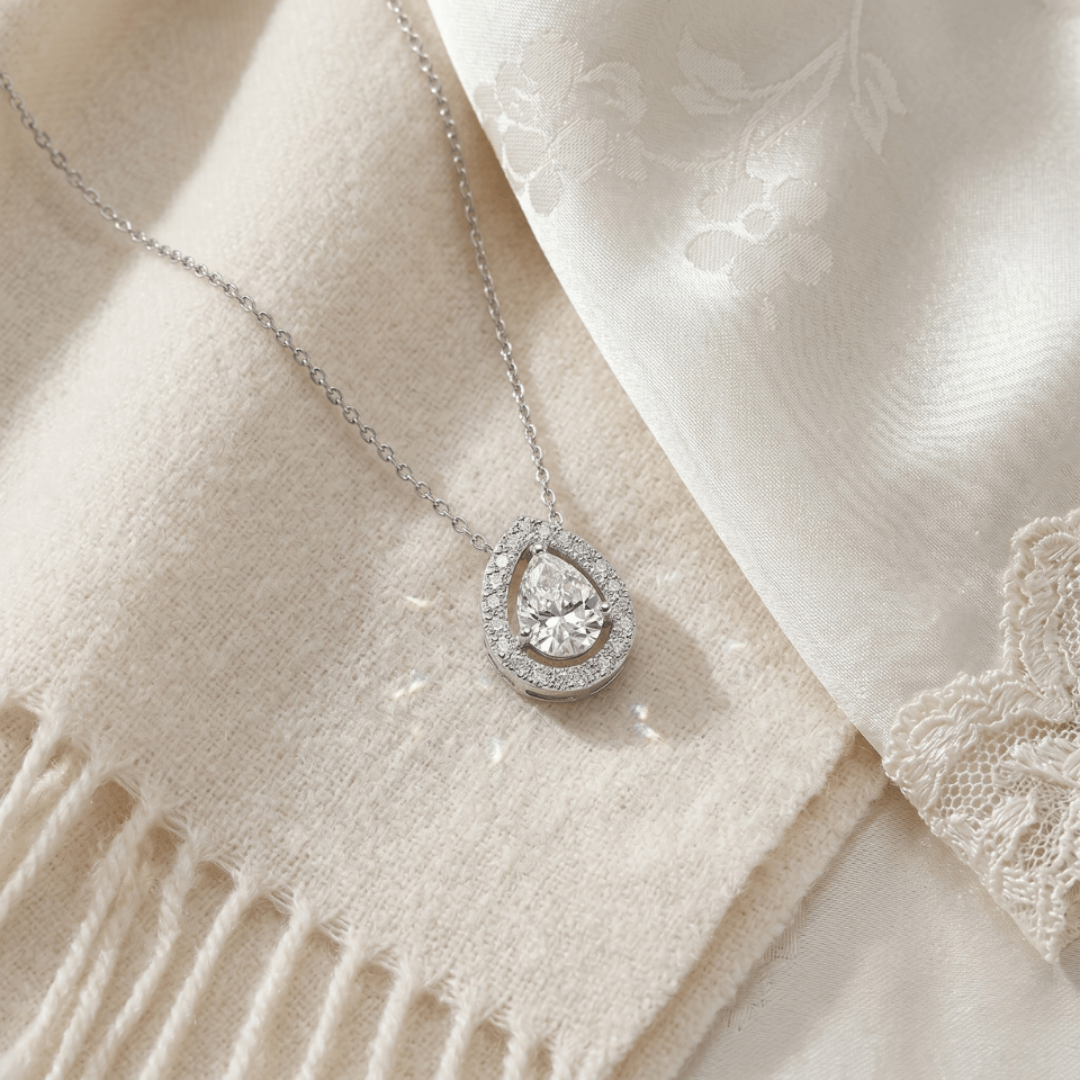 Celena Teardrop Halo Pendant