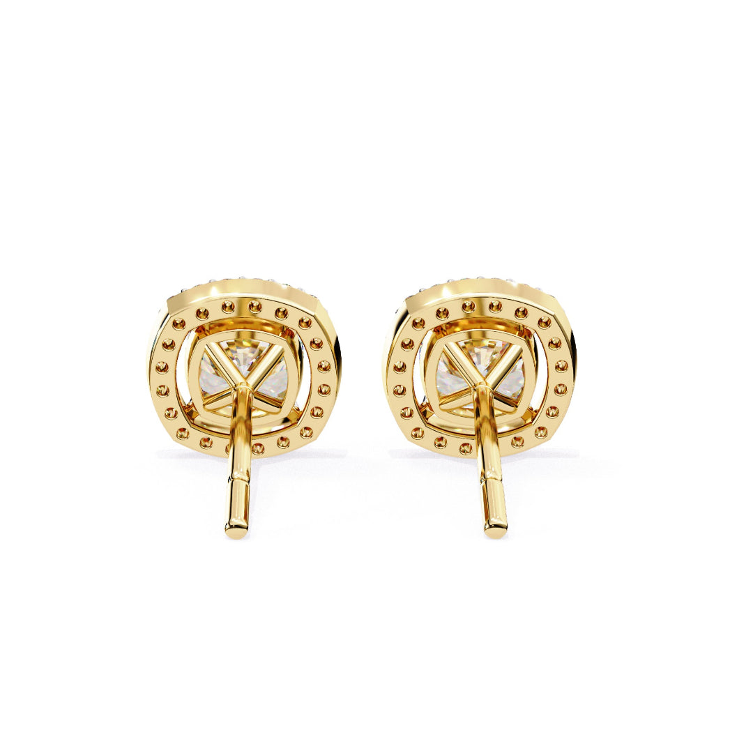 Sparkle Cushion Halo Diamond Stud Earrings
