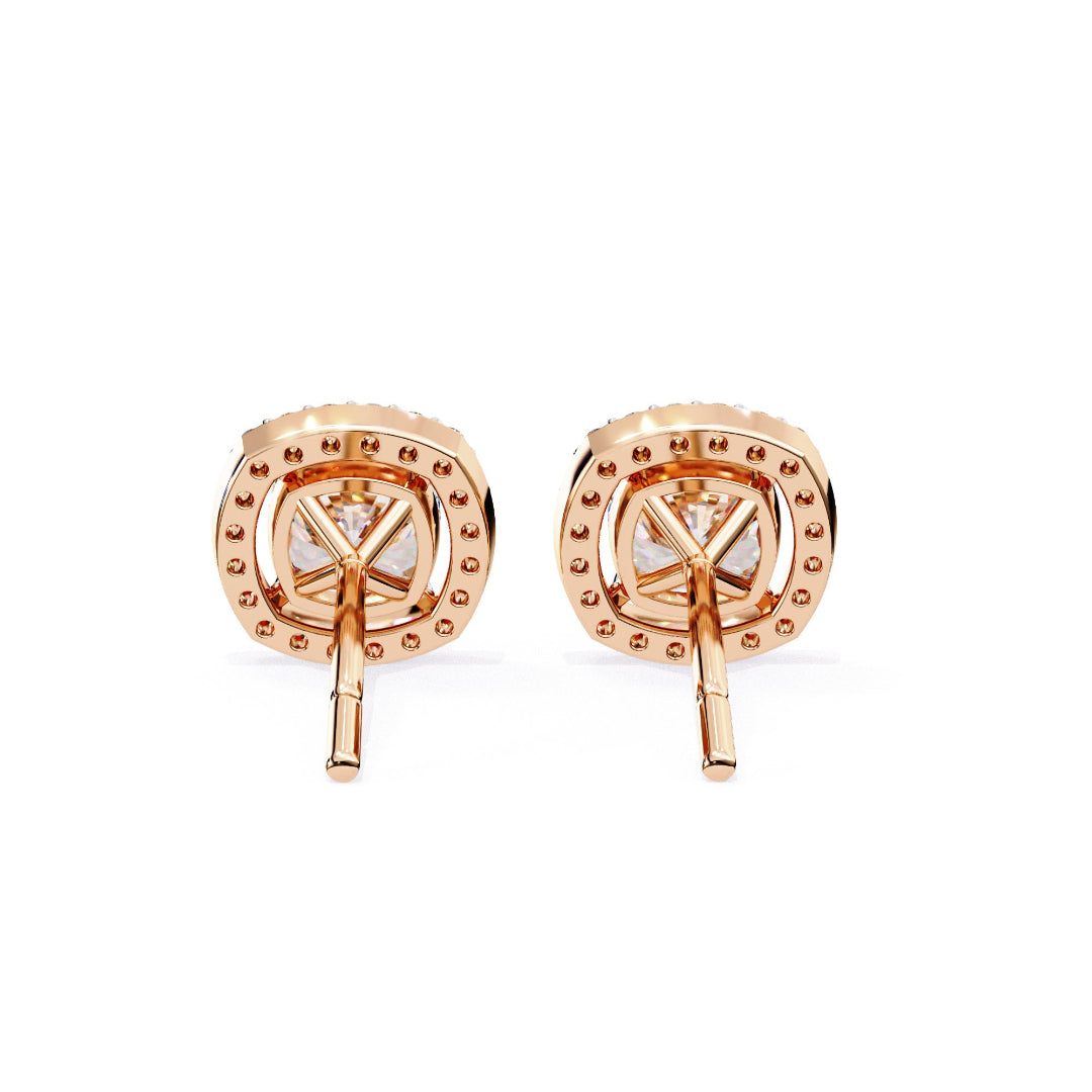 Sparkle Cushion Halo Diamond Stud Earrings