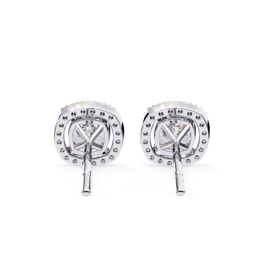 Sparkle Cushion Halo Diamond Stud Earrings