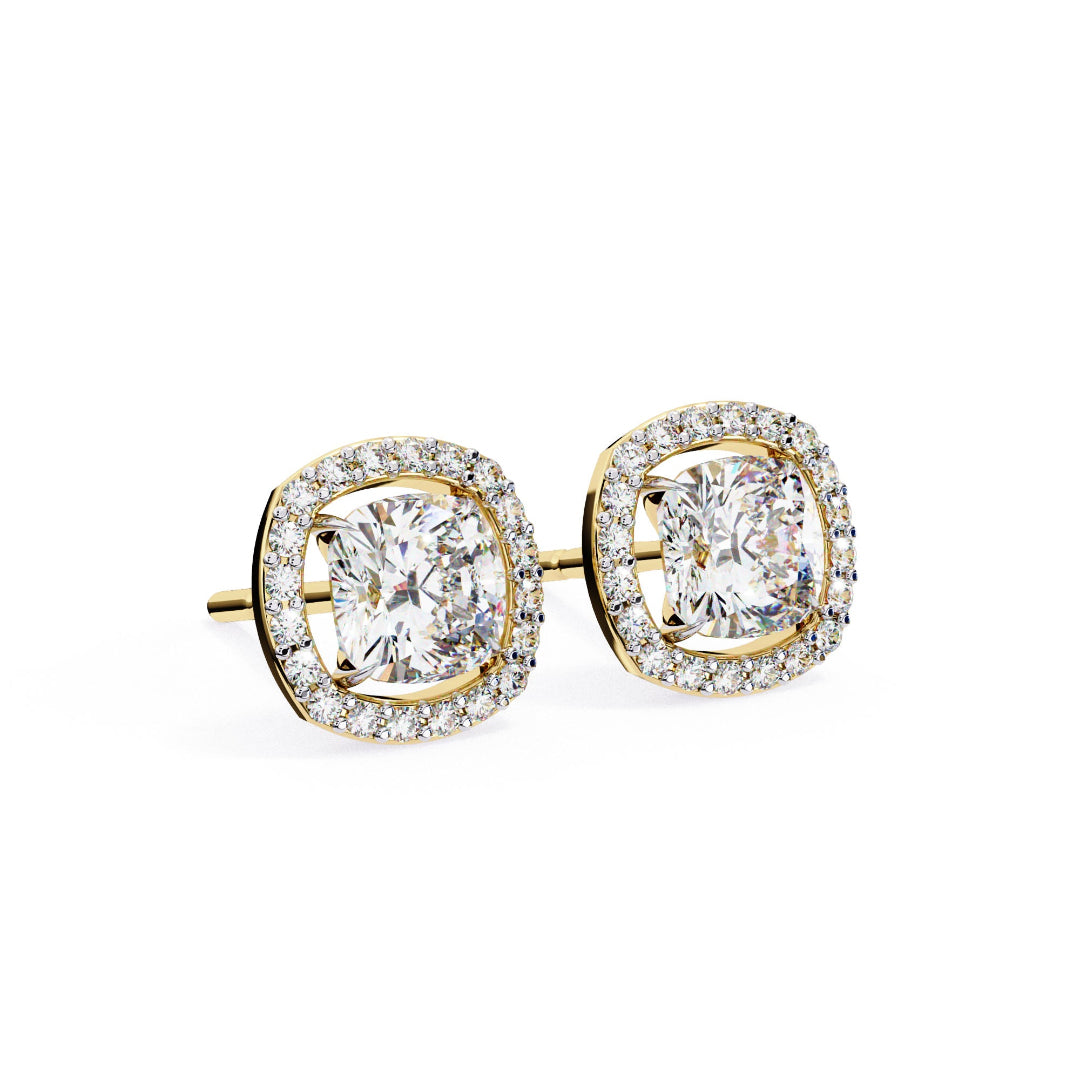 Sparkle Cushion Halo Diamond Stud Earrings