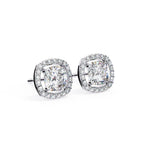 Sparkle Cushion Halo Diamond Stud Earrings