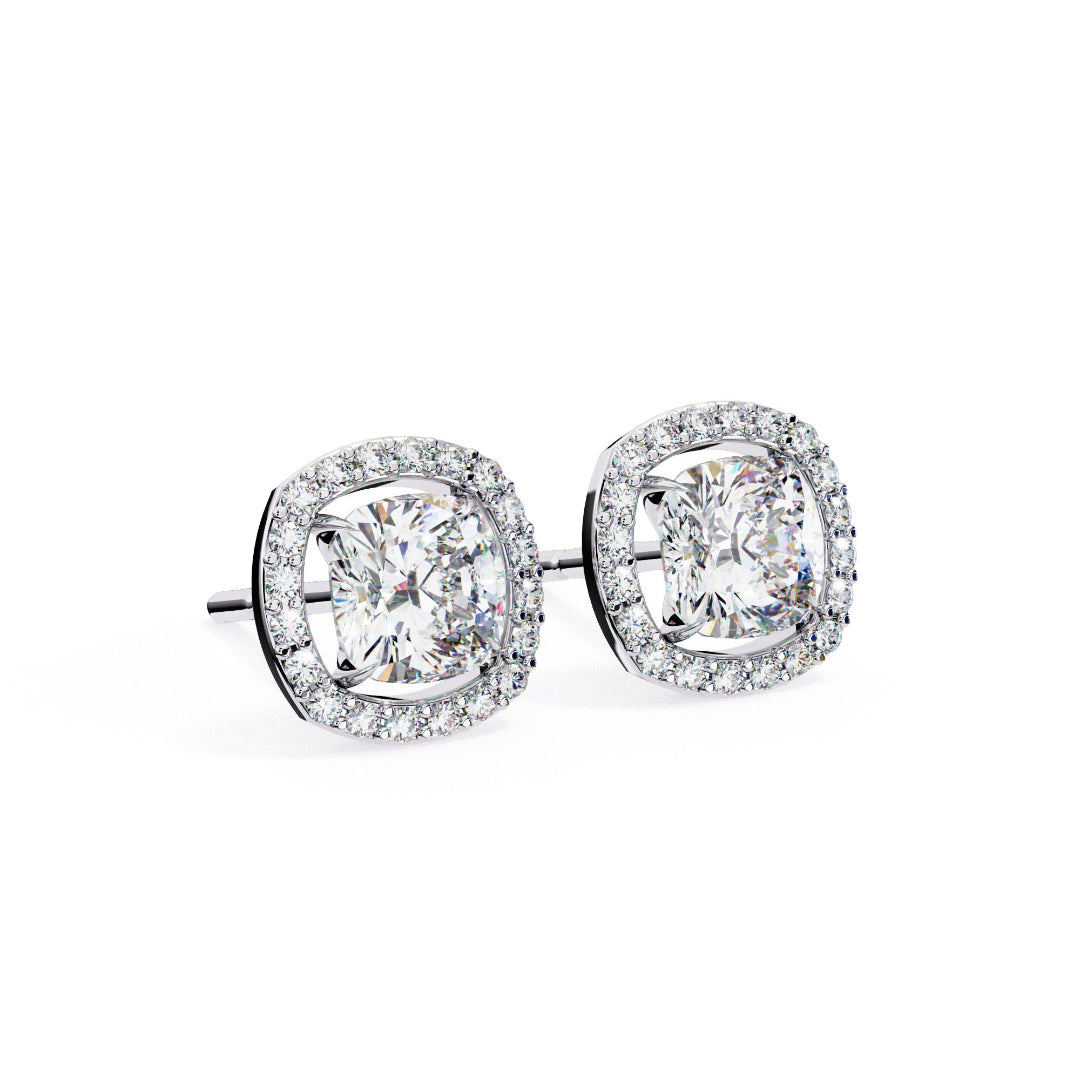 Sparkle Cushion Halo Diamond Stud Earrings