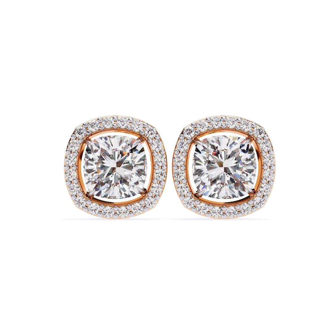 Sparkle Cushion Halo Diamond Stud Earrings