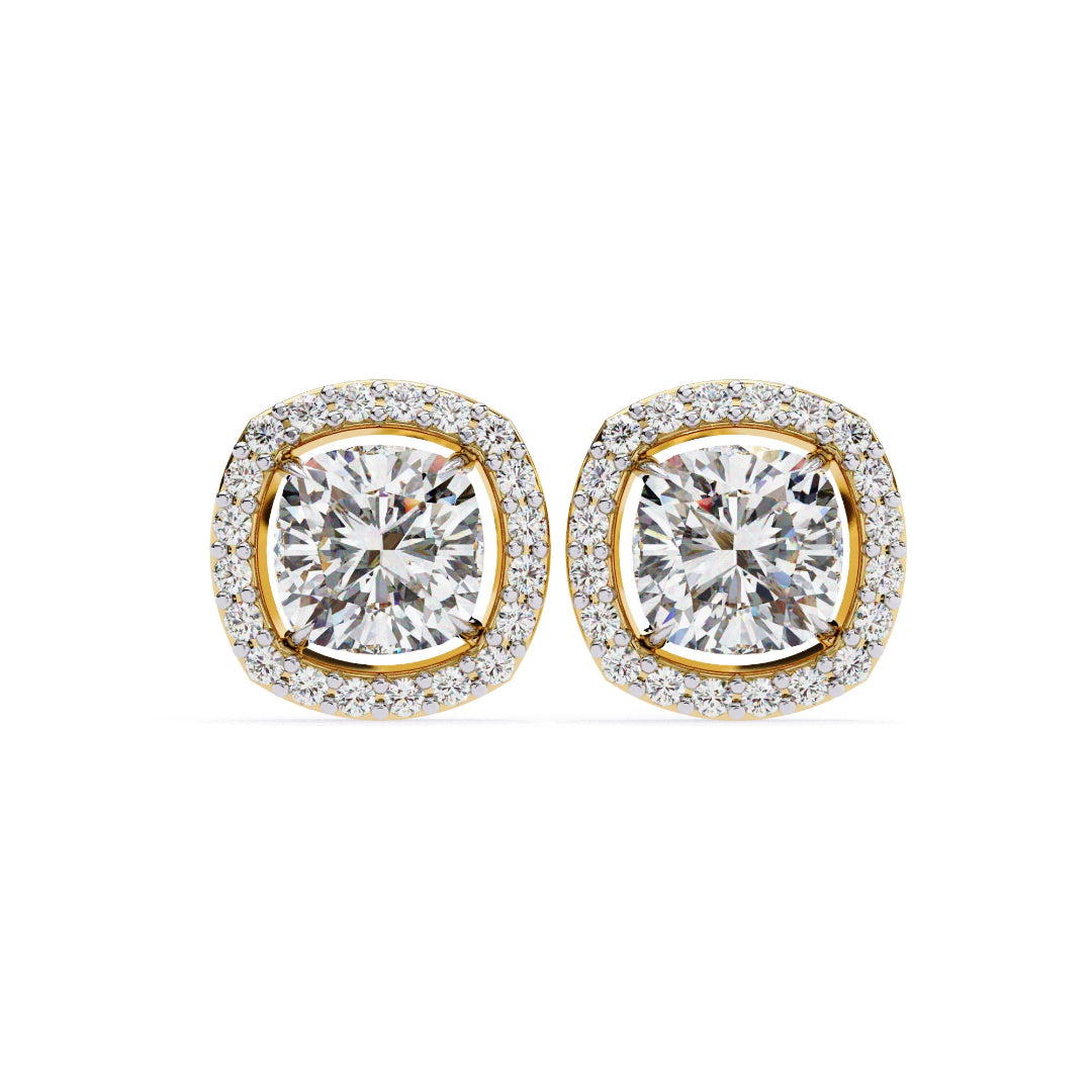 Sparkle Cushion Halo Diamond Stud Earrings