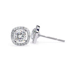 Sparkle Cushion Halo Diamond Stud Earrings