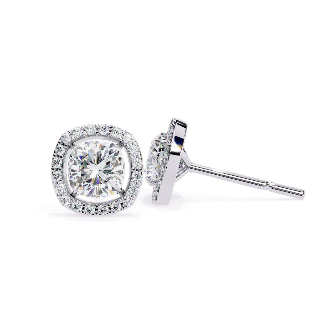Sparkle Cushion Halo Diamond Stud Earrings