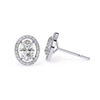 Solitaire Oval Halo Diamond Stud Earrings