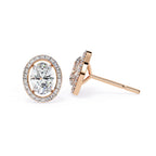 Solitaire Oval Halo Diamond Stud Earrings