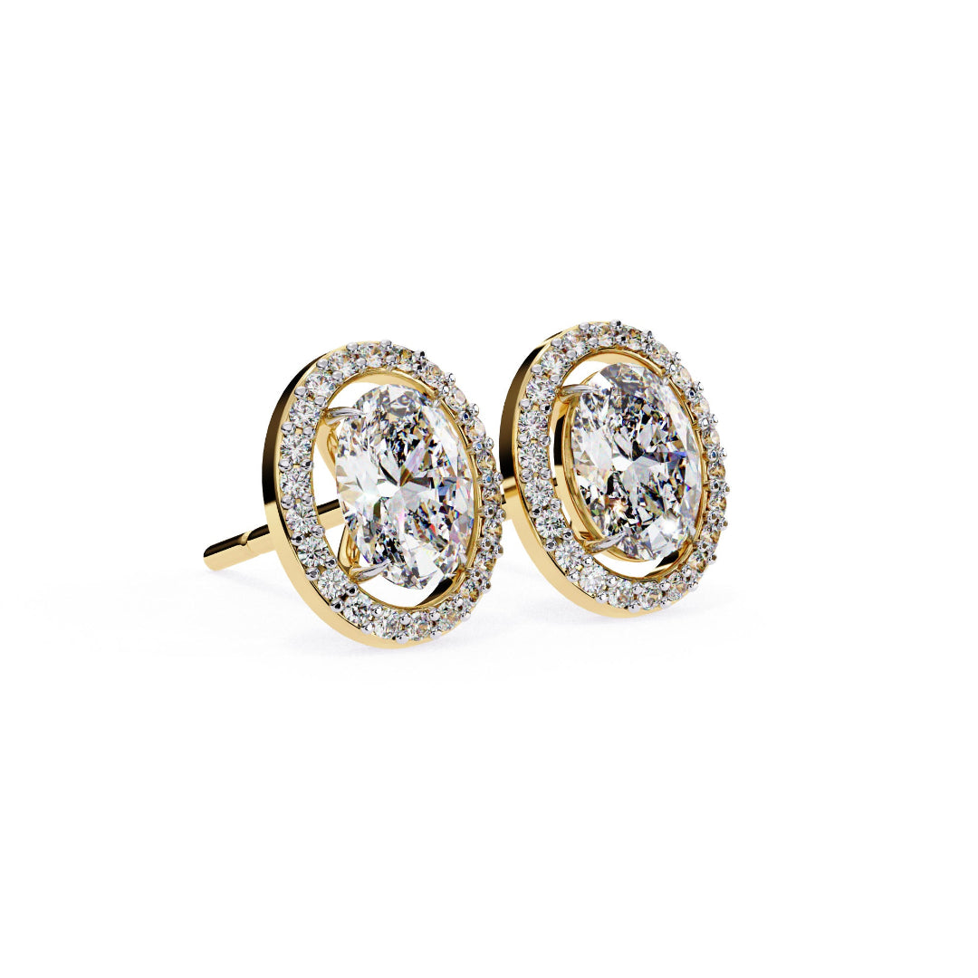 Solitaire Oval Halo Diamond Stud Earrings