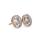 Solitaire Oval Halo Diamond Stud Earrings