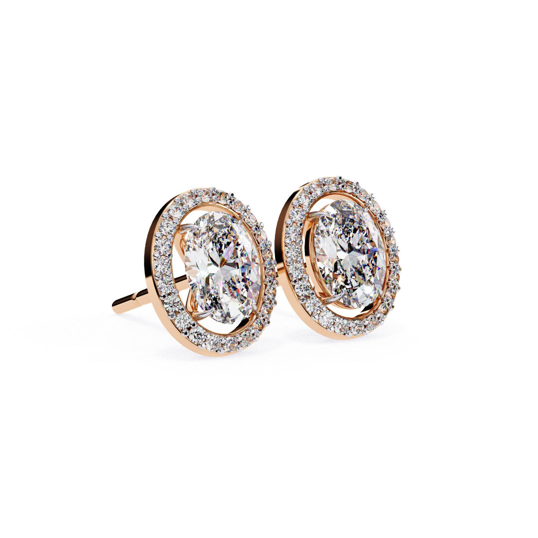 Solitaire Oval Halo Diamond Stud Earrings