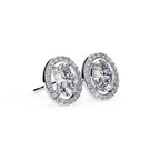 Solitaire Oval Halo Diamond Stud Earrings