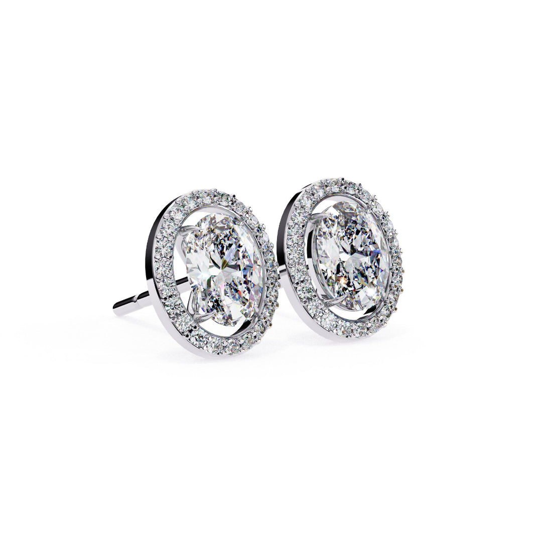 Solitaire Oval Halo Diamond Stud Earrings