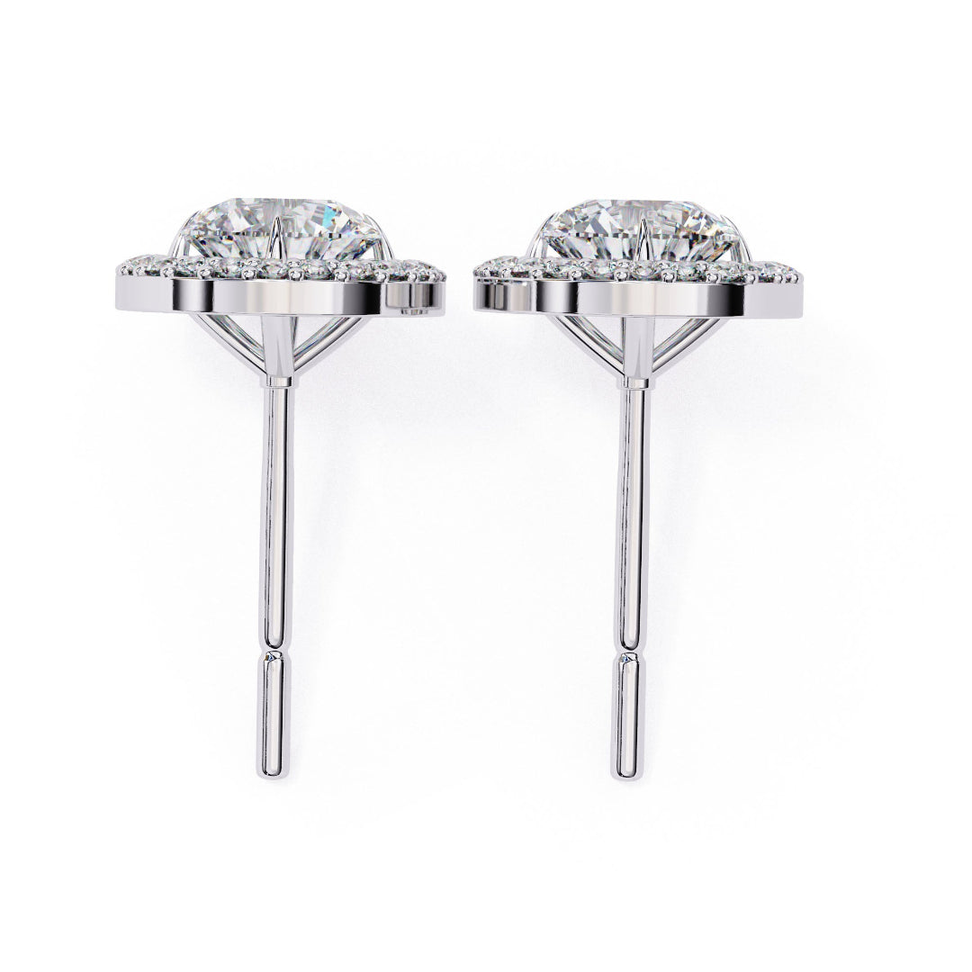 Solitaire Oval Halo Diamond Stud Earrings