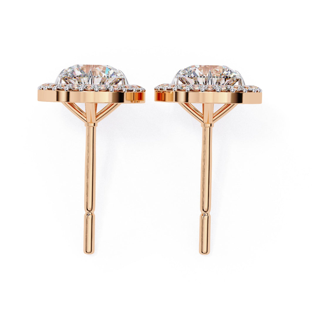 Solitaire Oval Halo Diamond Stud Earrings