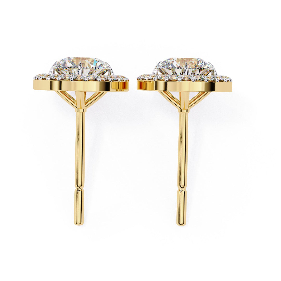 Solitaire Oval Halo Diamond Stud Earrings