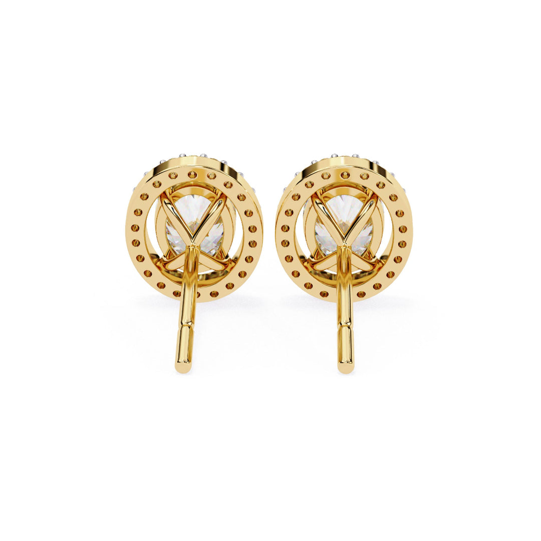 Solitaire Oval Halo Diamond Stud Earrings