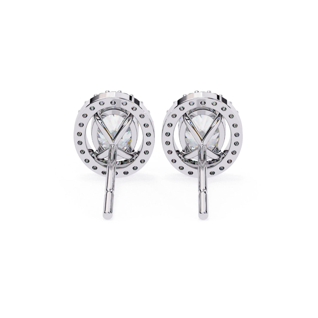 Solitaire Oval Halo Diamond Stud Earrings