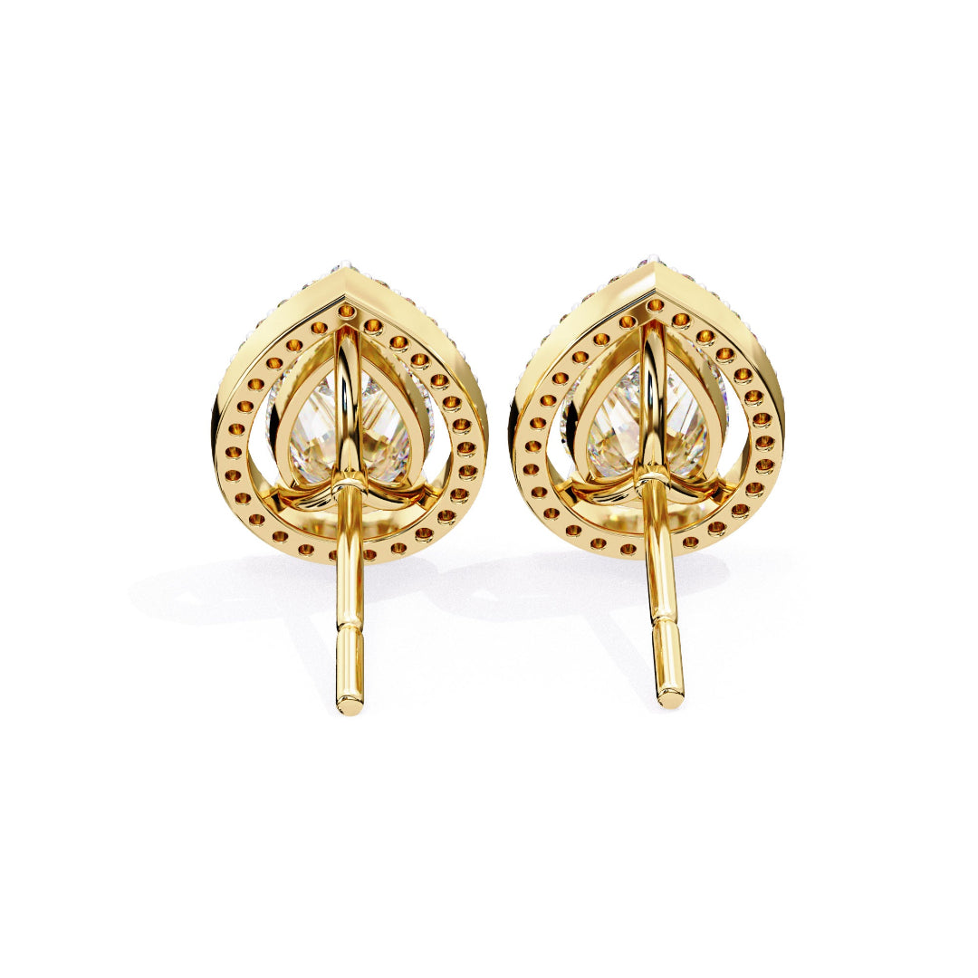 Solitaire Pear Halo Diamond Stud Earrings