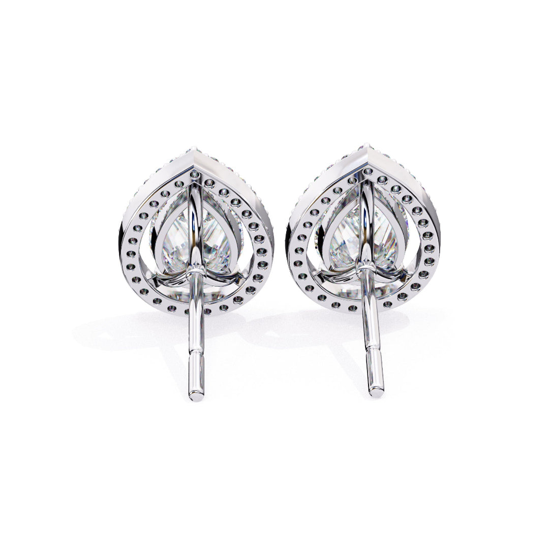 Solitaire Pear Halo Diamond Stud Earrings