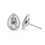 Solitaire Pear Halo Diamond Stud Earrings