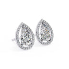Solitaire Pear Halo Diamond Stud Earrings