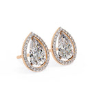 Solitaire Pear Halo Diamond Stud Earrings