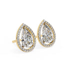 Solitaire Pear Halo Diamond Stud Earrings