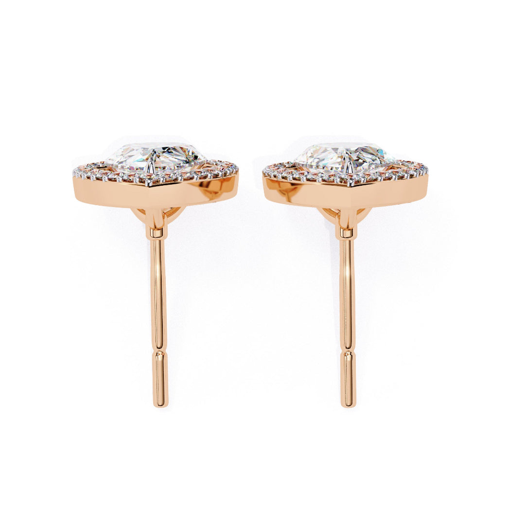 Solitaire Pear Halo Diamond Stud Earrings