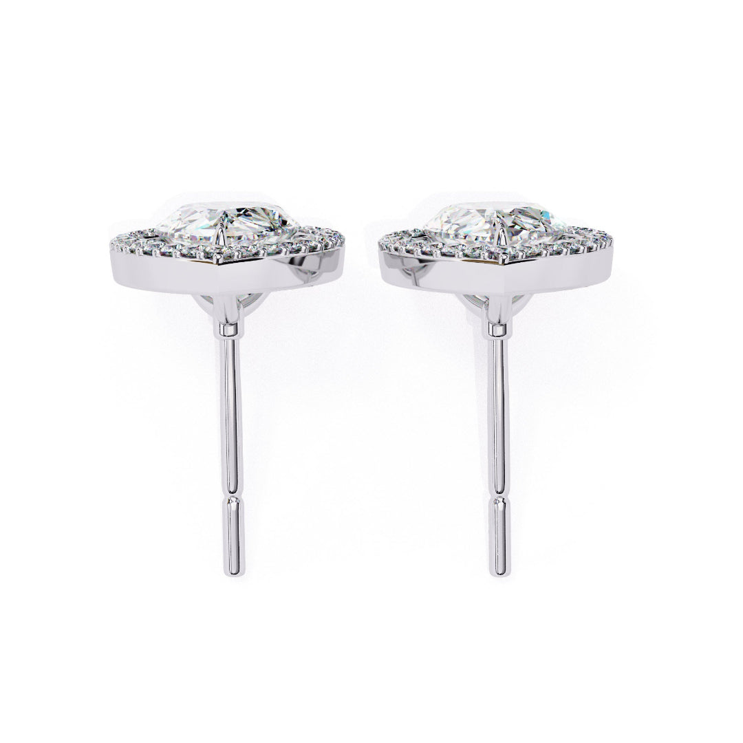 Solitaire Pear Halo Diamond Stud Earrings