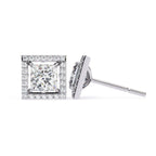 Solitaire Princess Halo Diamond Stud Earrings