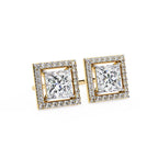 Solitaire Princess Halo Diamond Stud Earrings