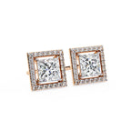 Solitaire Princess Halo Diamond Stud Earrings