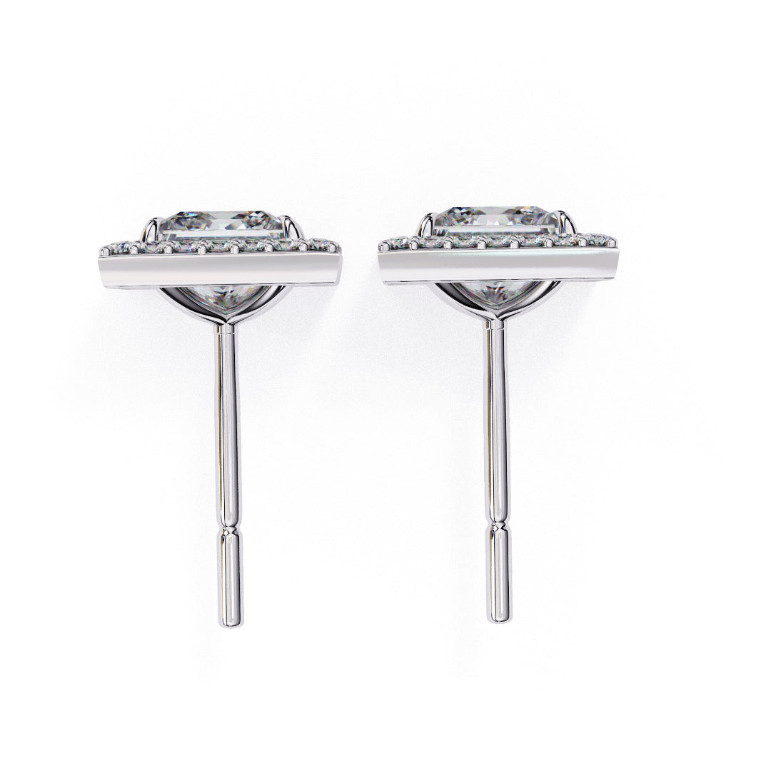 Solitaire Princess Halo Diamond Stud Earrings