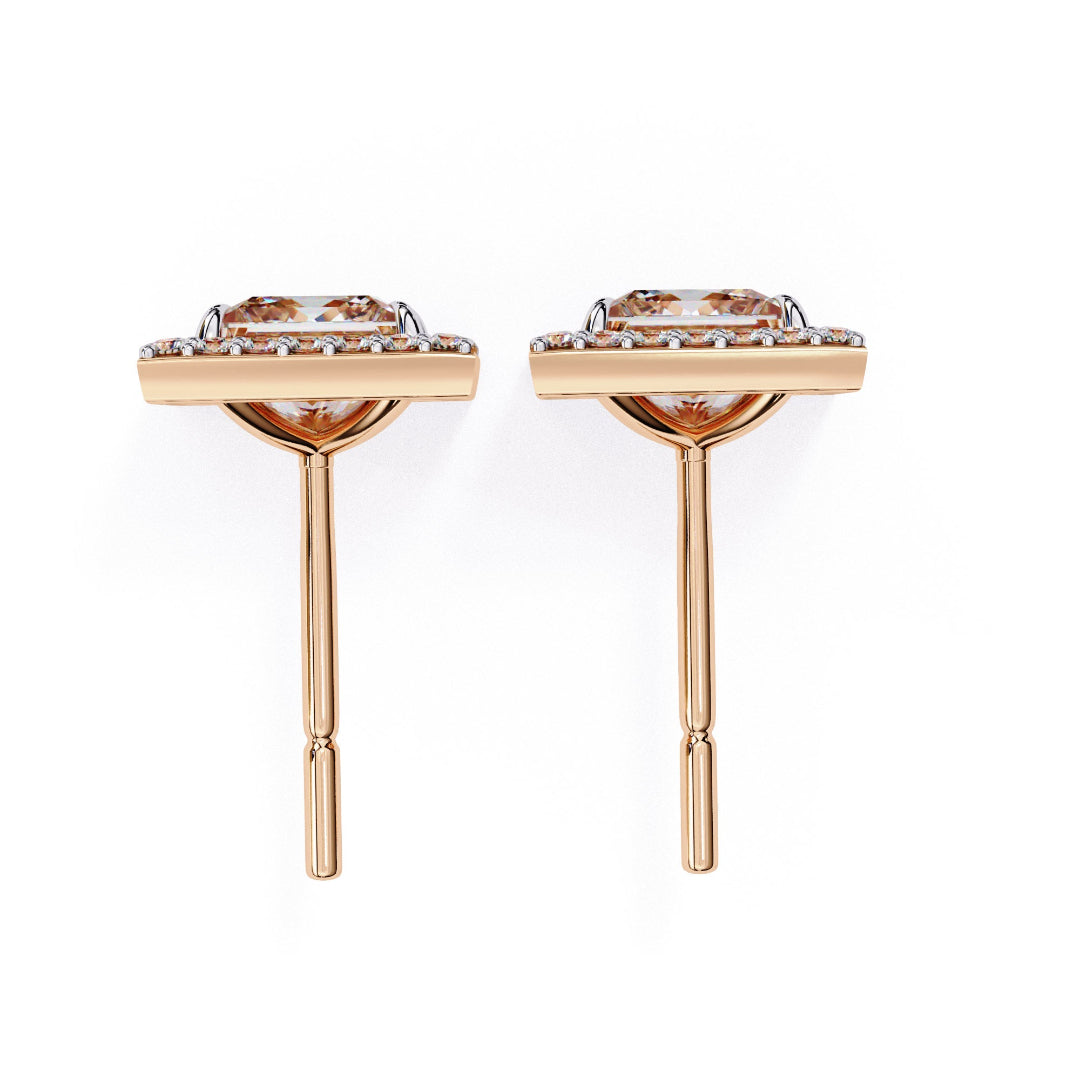 Solitaire Princess Halo Diamond Stud Earrings