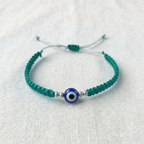 Pure Silver Evil Eye Braided Thread Bracelet / Rakhi