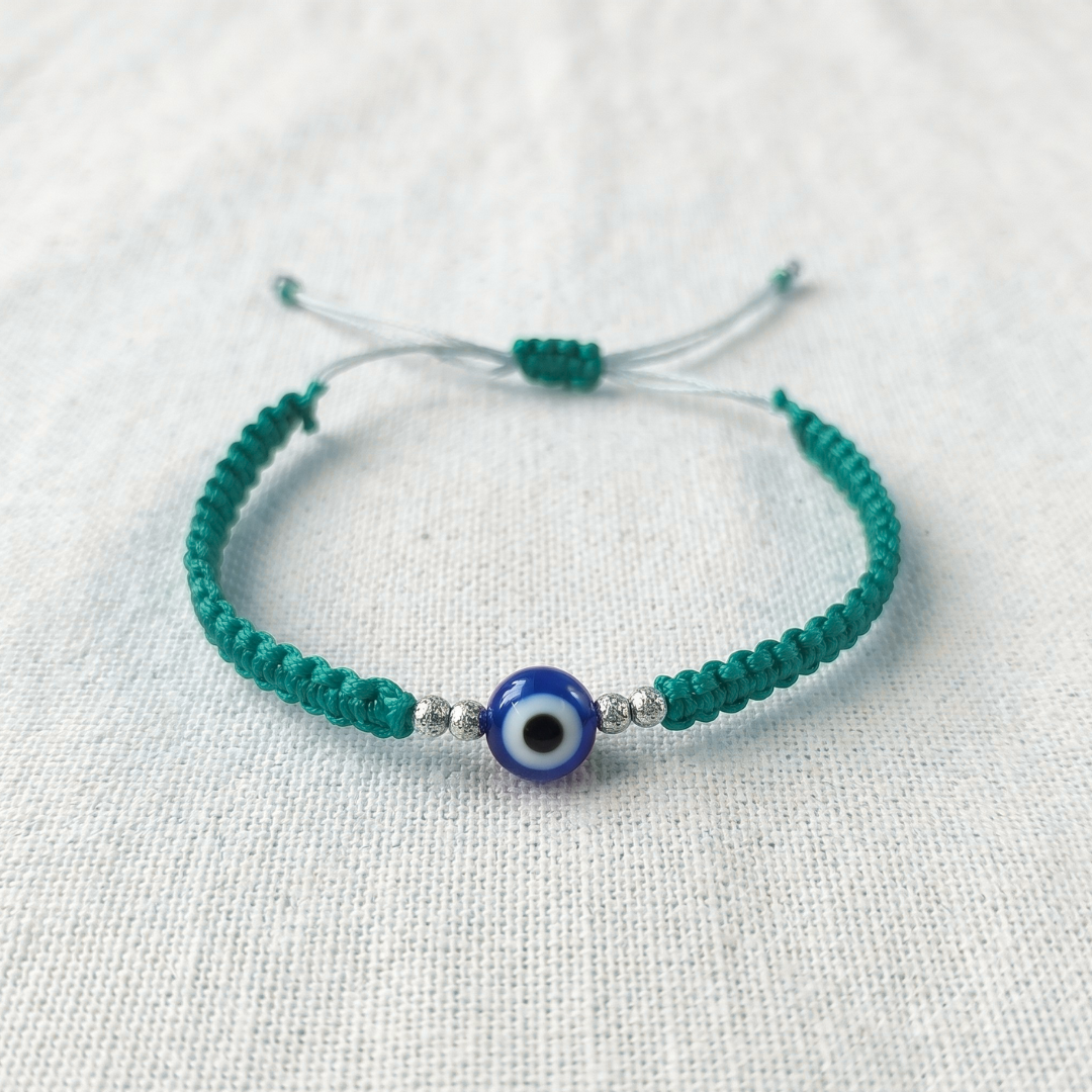 Pure Silver Evil Eye Braided Thread Bracelet / Rakhi