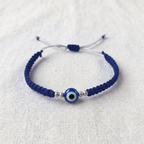 Pure Silver Evil Eye Braided Thread Bracelet / Rakhi
