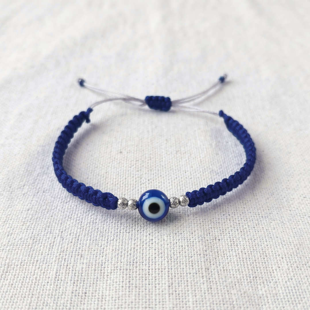 Pure Silver Evil Eye Braided Thread Bracelet / Rakhi