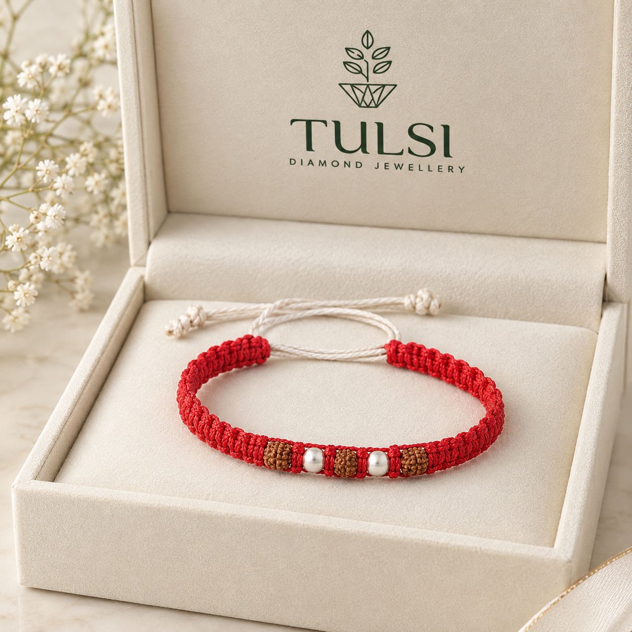 Divine Silver Beads & Rudraksha Red Thread Bracelet Secondary image