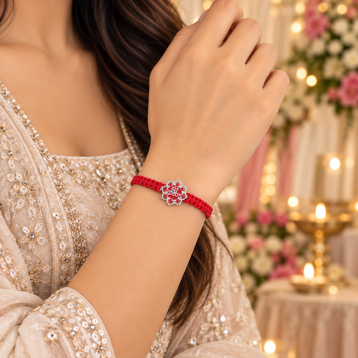 Divine Silver "Shri Krishna" Red Thread Bracelet Secondary image