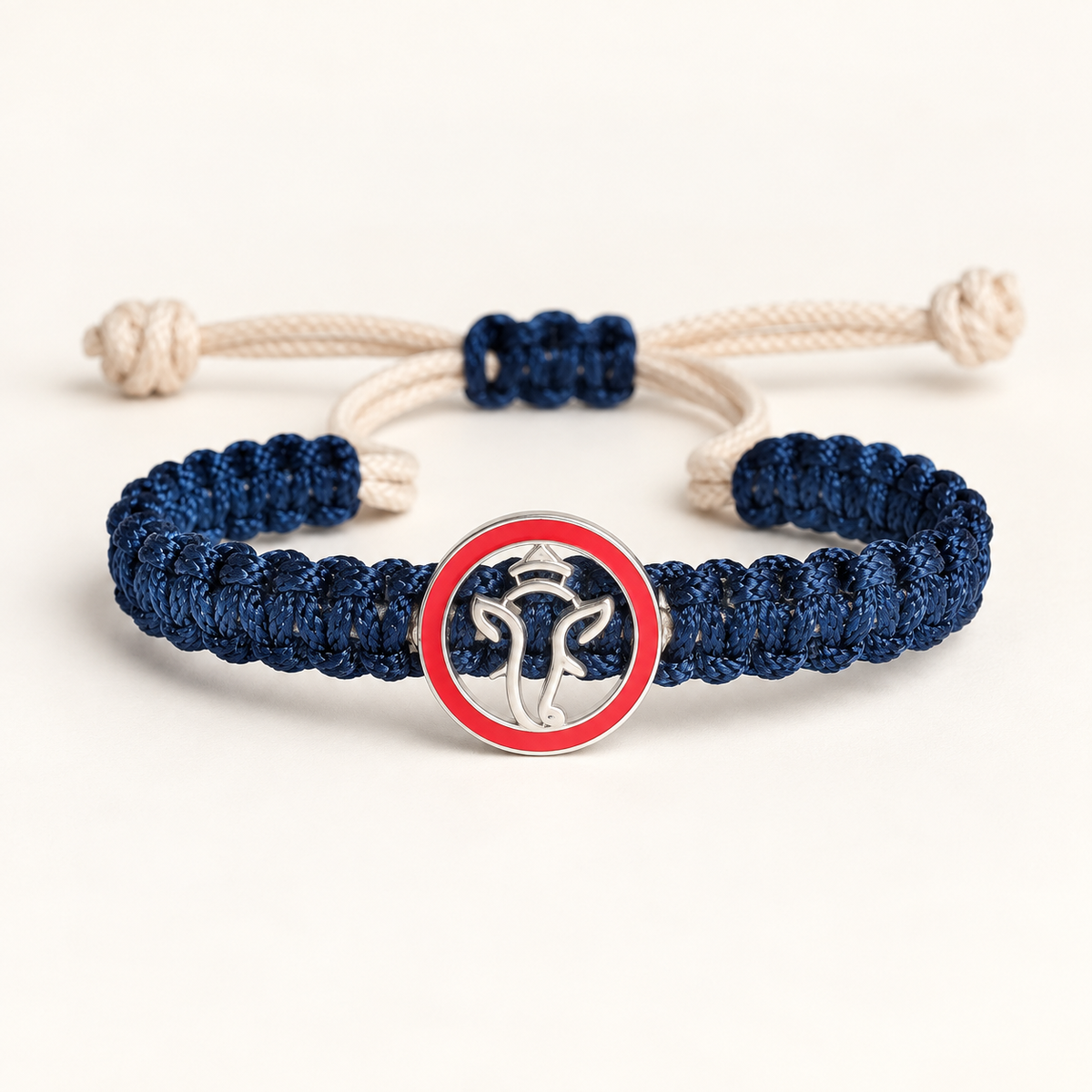 Handcrafted Silver Ganesha & Blue Woven Cord Bracelet Main image