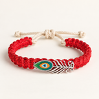 Handcrafted Red & Silver Peacock Feather Bracelet