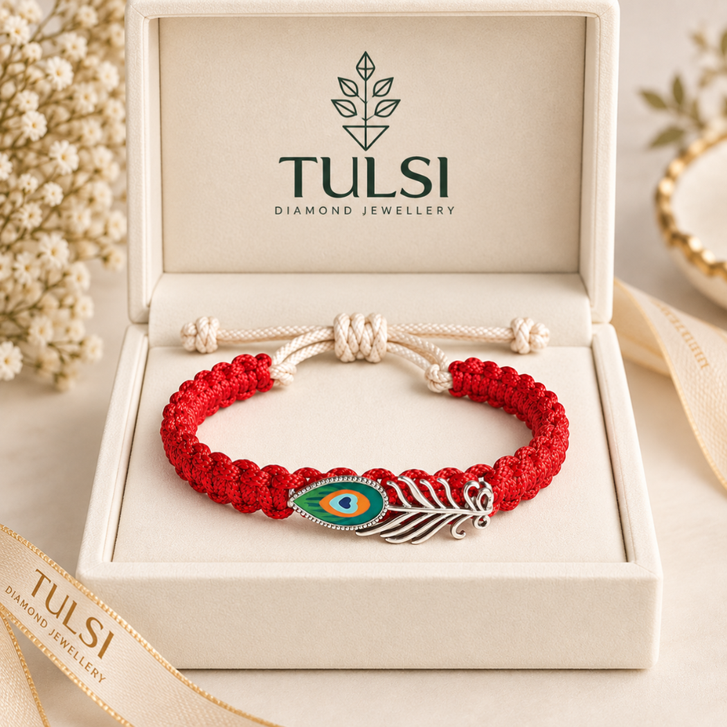 Handcrafted Red & Silver Peacock Feather Bracelet Secondary image