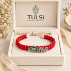 Handcrafted Red & Silver Peacock Feather Bracelet