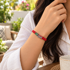 Handcrafted Red & Silver Peacock Feather Bracelet