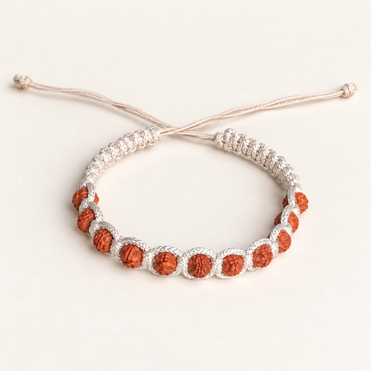 Sacred Small Rudraksha & Beige Woven Thread Bracelet
