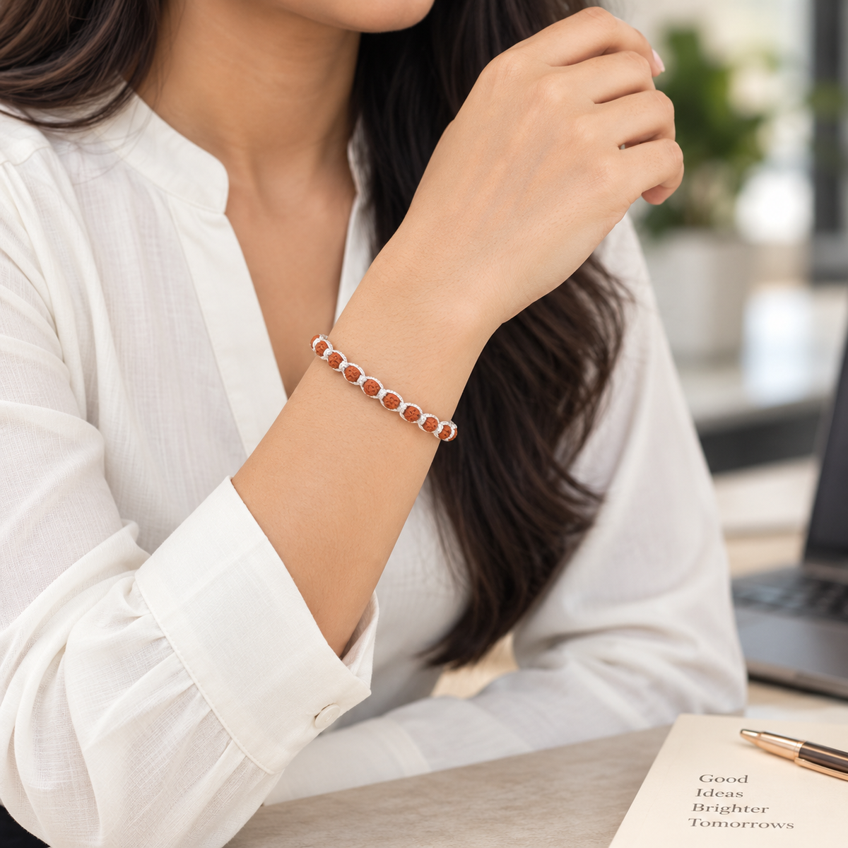 Sacred Small Rudraksha & Beige Woven Thread Bracelet